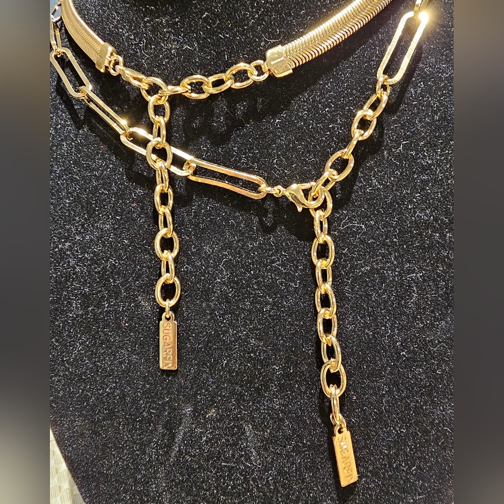 Double strand Paperclip & Herringbone statement necklaces Sugarfix by Baublebar - Picture 4 of 5
